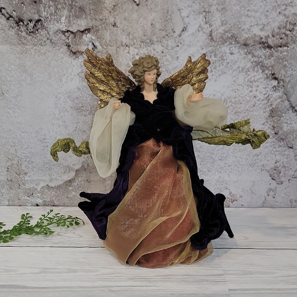 Angel Christmas Tree Topper 12" Figurine Purple  with Gold Wings